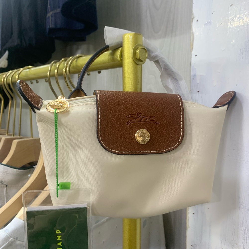 Longchamp Cream and Brown Le Pliage Small Handbag